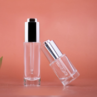 Flacon en verre HOPECK droit et rond de 30/50/100 ml pour huile essentielle/sérum avec pipette compte-gouttes à bouton poussoir en aluminium doré/argenté 18/415