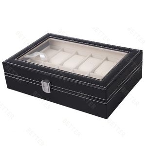 Mejor color negro 6 bits 12 bits caja de cuero Pu de gama alta caja de reloj de ventana Bloqueo de palabra 12 rejilla reloj pantalla soporte de muñeca caja de escaparate - Product Image 3