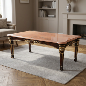 Table basse rectangulaire Ardena en bois massif, artisanale, classique, élégante et moderne, avec sculptures dans chaque coin, pour salon. - Product Image 3