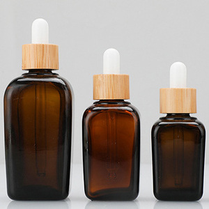 Frascos cuentagotas cuadrados de vidrio ámbar cosmético 10ml a 100mL Contenedores de aceite de esencia recargables con gotero - Product Image 2