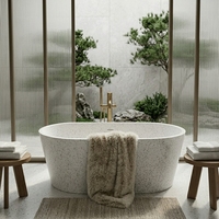 Baignoire en terrazzo blanc sur mesure YDSTONE, pierre artificielle haut de gamme, pierre préfabriquée pour salle de bain d'hôtel de luxe