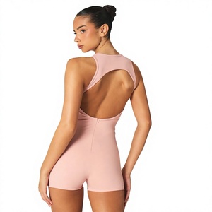 Combinaison-short gainante moulante rose unie sans manches à col rond taille haute pour femme - Product Image 3