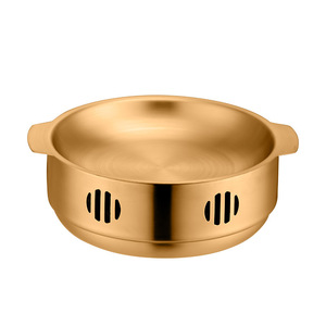Korean-Style Stainless Steel Double-Ear Dry Boiler Gold Circular Commercial Alcohol Heater Seafood Crayfish Skewer Barbecue - Product Image 1