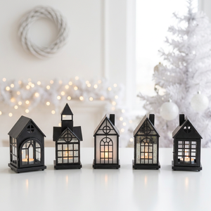 Última Colección Navideña 2026: Faroles Metálicos Negros con Forma de Casa en Diferentes Estilos para Decoración del Hogar - Product Image 5