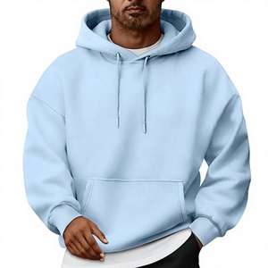 Sudadera con Capucha Extra Grande para Hombre, Color Azul Claro, Estilo Casual, Felpa, con Bolsillo Delantero, Corte Regular, para Otoño - Product Image 1