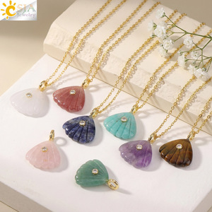 Collar con Colgante de Piedra Natural CSJA, Concha Tallada, Cristal de Amatista, Dije de Acero Inoxidable para Fabricación de Joyería DIY <span class=keywords><strong>H886</strong></span> - Product Image 2