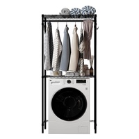 Étagère de rangement noire thermolaquée à 2 niveaux pour salle de bain, support de suspension pour vêtements au-dessus de la machine à laver et de la sèche-linge