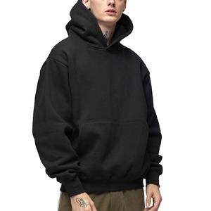 Sudadera con Capucha Negra Extra Grande para Hombre, Sudadera Informal de Forro Polar de Color Sólido, Corte Regular, Ropa de Otoño - Product Image 3