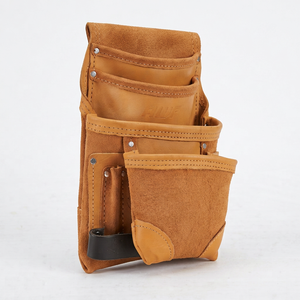 Sac à outils en cuir marron avec plusieurs compartiments, sac de ceinture à ouverture supérieure, rangement universel pour outils - Product Image 1