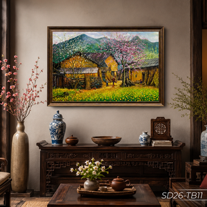Pintura al Óleo de Paisaje Montañoso Campestre Hecha a Mano en Vietnam, Arte de Pared en Lienzo de Lujo, Servicio OEM ODM - Product Image 2