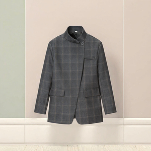 Blazer Tejido MYST&ZA para Mujer, Primavera 2026, Nuevo Estilo Moderno y Versátil para el Trabajo, Cuello Mao, Diseño a Cuadros, Cierre de un Botón - Product Image 2
