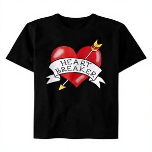 Camiseta con estampado de Heart Breaker, ropa negra de manga corta con cuello redondo, estilo informal para niños - Product Image 2