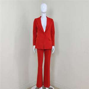 A4424 <span class=keywords><strong>pantaloni</strong></span> a due pezzi con bottone singolo scollo a V rosso abiti donna abbigliamento natalizio abito da donna - Product Image 2