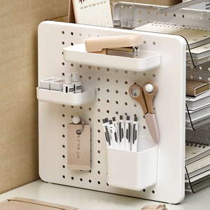 Organizador de oficina de 3 capas, caja de almacenamiento de escritorio transparente blanca para papelería, libros y cosméticos, tipo vertical - Product Image 2