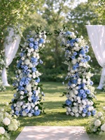 Arche de mariage bleue et blanche, arrangement de fleurs artificielles en soie, arche florale pour la cérémonie de mariage, toile de fond pour événements et fêtes