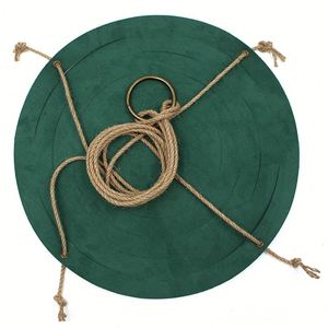 Round Pu Leather Drawstring Storage <b>Foldable</b> Fruit <b>Basket</b> With Jute Rope Outdoor Plant Hanger Planter Wall - Product Image 5