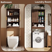 Lemari Penyimpanan Toilet Kayu Modern Midcentury, Organizer Kamar Mandi dengan Pintu Beralur untuk Kamar Mandi dan Ruang Cuci