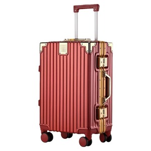 Red Aluminum Frame Suitcase 24 Inch With Combination Lock 360 Degree Spinner <b>Wheels</b> Large Capacity For Travel Honeymoon Carry On - Product Image 5