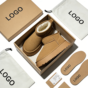 Bottes d'hiver unisexes en cuir véritable avec doublure en polaire chaude, hauteur de la cheville, semelle plateforme - Product Image 2