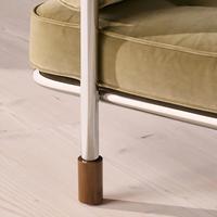 Chaise longue minimaliste en velours vert sauge avec cadre en métal chromé, capitonnée, avec deux coussins de soutien, pour salon