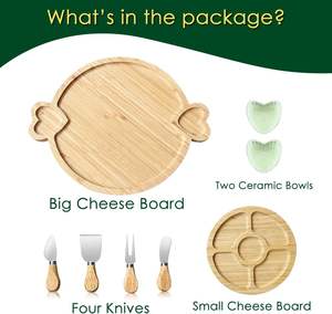 Planche à découper ronde en bois de bambou personnalisée, planche à charcuterie avec tiroirs, plateau de service, ensemble de couteaux de service avec outils - Product Image 2