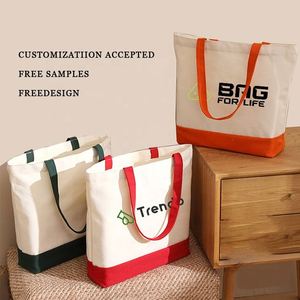 Wholesale Shopping Shoulder Bags Custom Extra Heavy Weight Large Personalized Splice Color Collision Cotton <b>Canvas</b> <b>Tote</b> Bag - Product Image 1