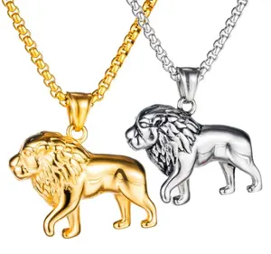 Hip hop personalisasi baja tahan karat liontin singa kalung 2024 grosir baru kalung pria