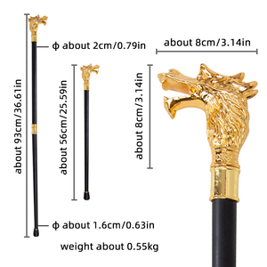 Canne en forme de tête de dragon dorée, texture de crinière entièrement détaillée, design sculpté audacieux à bouche ouverte, vente en gros - Product Image 2