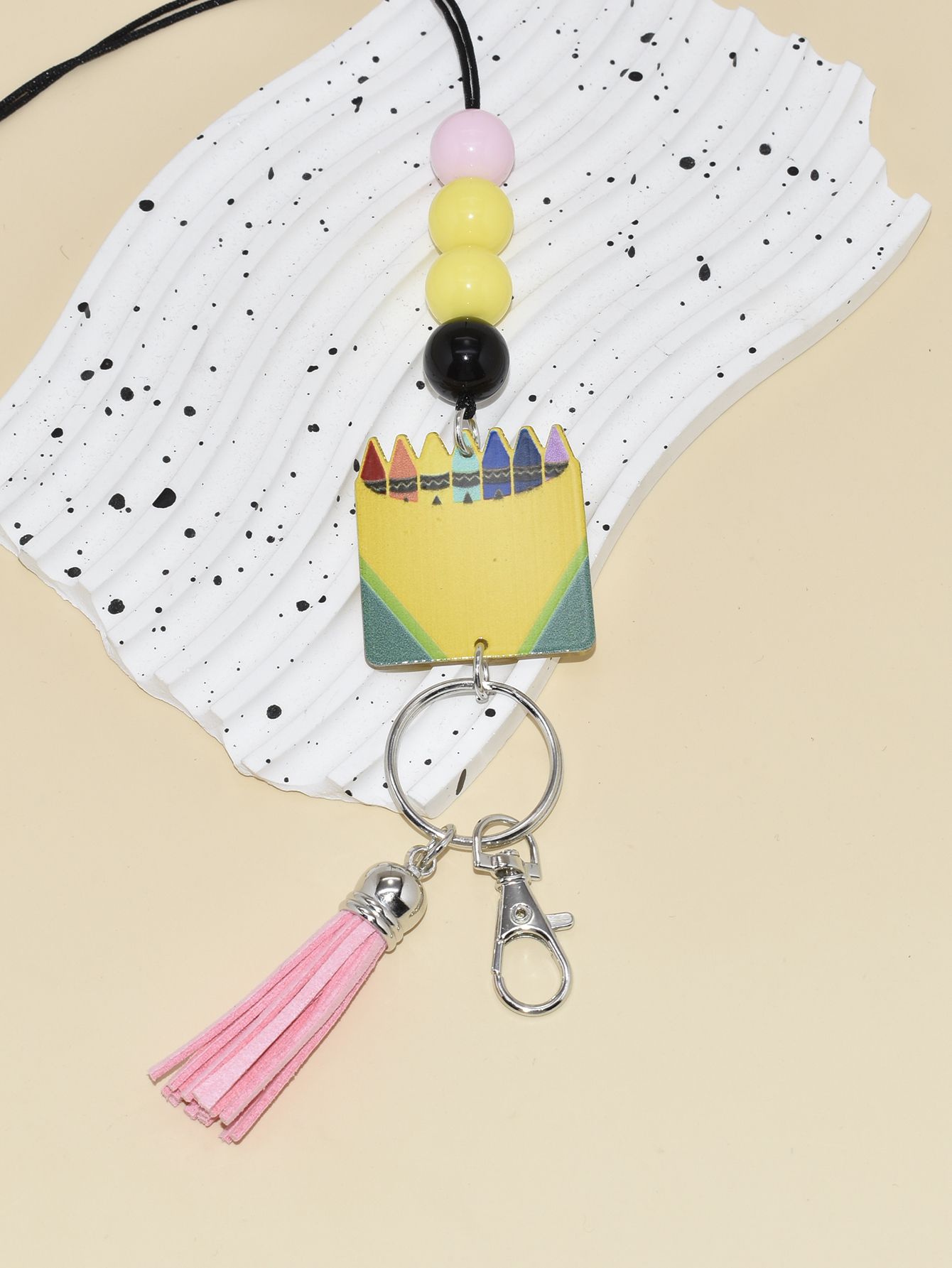 Cute Style Faceted Silicone Beads Keyring Pencil Colors Acrylic Notebook Composition Book Rainbow Lanyard Keychain