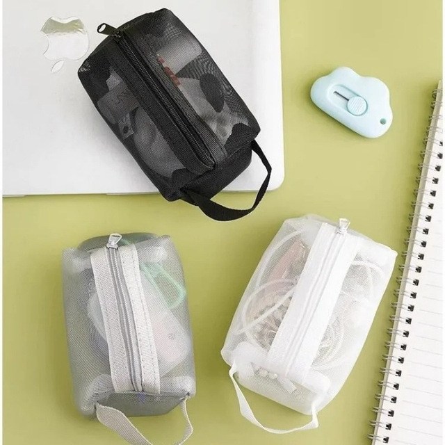 Hot Selling Mini Square Zipper Nylon Waterproof Cosmetic Bag Handheld Mesh Pouch Phone Data Cable Portable Durable Simple