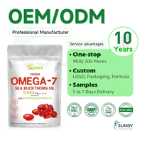 Gélules végétaliennes d'huile d'argousier et d'onagre oméga-7 OEM/ODM, équivalent 6000 mg, 240 gélules, sans OGM, complément alimentaire