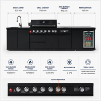 Îlot de cuisine extérieur modulaire en acier inoxydable 304 avec 7 brûleurs, barbecue à gaz GPL, évier, brûleur latéral et réfrigérateur pour barbecue familial