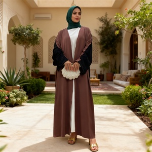9.9 Classy Latest Smooth Nida Material Two-Color Design Loose Sleeves Black Back Design Women Popular Open Abaya 2025 1438# - Product Image 5