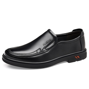 Black Leather Slip-On Loafers <b>For</b> <b>Men</b> Low <b>Heel</b> Comfortable Business Casual Shoes Standard Thickness Rubber Outsole - Product Image 5