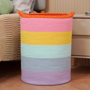 Ecológico 90L personalizado Arco Iris colores plegable niños juguetes mantas lavandería cesto tejido algodón cuerda cestas para cuarto de niños - Product Image 5