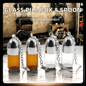 Classic Glass Medication Pill <b>Box</b> with Spoon Waterproof Travel Container for <b>Camping</b> - Product Image 2