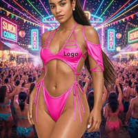 Maillot de bain monokini métallique une pièce personnalisé OEM, découpé, décolleté en V profond, à nouer sur les côtés, pour Carnaval, lundi, festival, rave, vêtements 2027