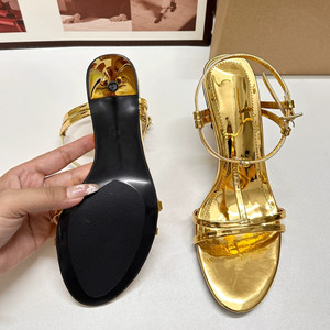 Elegantes Zapatos de Tacón Alto Dorados para Mujer, Sandalias de Tacón de Aguja con Punta Abierta, Casuales, para Vestir, para Uso en Exteriores - Product Image 2