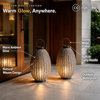Lanterne Ovale en Rotin Tressé pour Jardin, Lampe de Sol Extérieure en Acier Inoxydable, Éclairage IP65 Étanche pour Patio et Villa