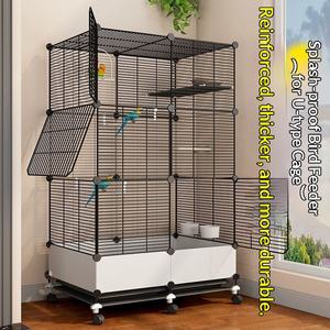 Süper Büyük Üç Katmanlı Demir Tel Papağan Kuş Kafesi, Sıçrama Önleyici Tasarım Lüks Villa Tarzı Ev Kullanımı İçin - Product Image 1