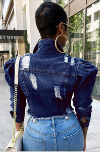 Jaket Jins Denim Wanita Ukuran Plus, Jaket Jins Denim Wanita, Jaket Kasual Lengan Puff, Jaket Jins Ukuran Plus, Mantel Jins Wanita untuk Wanita, Obral, Modis - Product Image 4