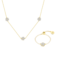 Ensemble collier et boucles d'oreilles minimalistes en argent sterling 925 plaqué or rose avec zircon en forme de fleur pour femme, idéal pour les fiançailles