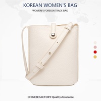 Tas Selempang Mini Bucket Kulit PU Retro Bertekstur Vertikal dengan Tali Selempang yang Dapat Disesuaikan, Logo Custom Wanita