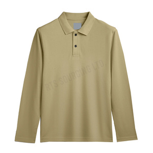 Polo sólido de manga larga para hombre de primera calidad, tela de mezcla de algodón de ajuste clásico, costuras duraderas para oficina o actividades al aire libre - Product Image 5