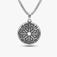 Collier pendentif bouclier viking MECYLIFE en acier inoxydable, bijoux vikings nordiques pour hommes, collier runique