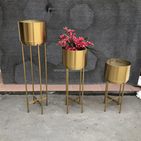 Pots et jardinières en acier inoxydable durables pour l'extérieur, support mural pour plantes en or, éclairage LED moderne pour la maison et les hôtels