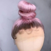 Perruque queue de cheval Ombre violet rose avec #2 couleur racine brune casher Remy cuticule aligné cheveux humains 360 perruques en dentelle complète