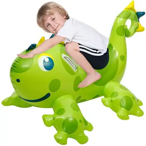 Mainan tiup pengendara dinosaurus B01 untuk anak-anak di musim panas kolam renang warna hijau dinosaurus memantul indah kuda tiup
