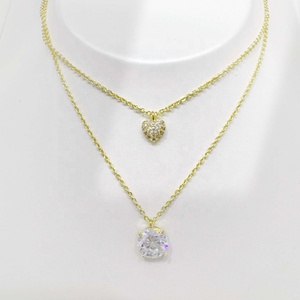 Collares de plata de ley 925 con forma de corazón y flor, con circonitas, chapados en oro de 14k, delicados y en capas, para niñas. - Product Image 1