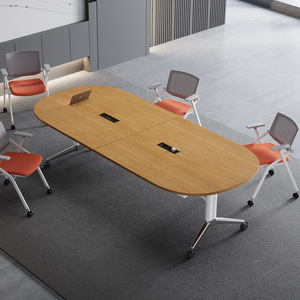 Table de conférence ovale pliable, grain de bois jaune, mobile, extensible, bureau, salle de réunion - Product Image 3